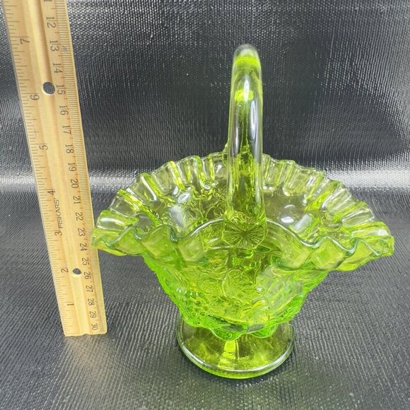 VTG Westmoreland Glass Basket Dish Bowl Paneled Grape Pattern Green Glass Marked - Picture 2 of 15